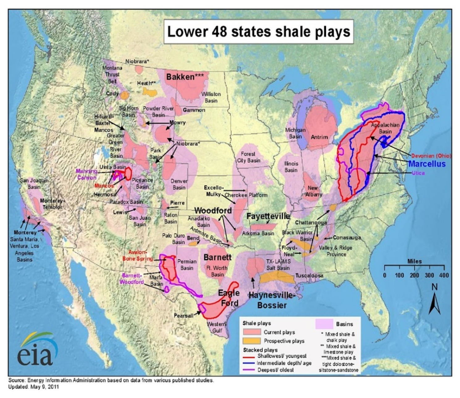 Map of lower 48 states shale plays